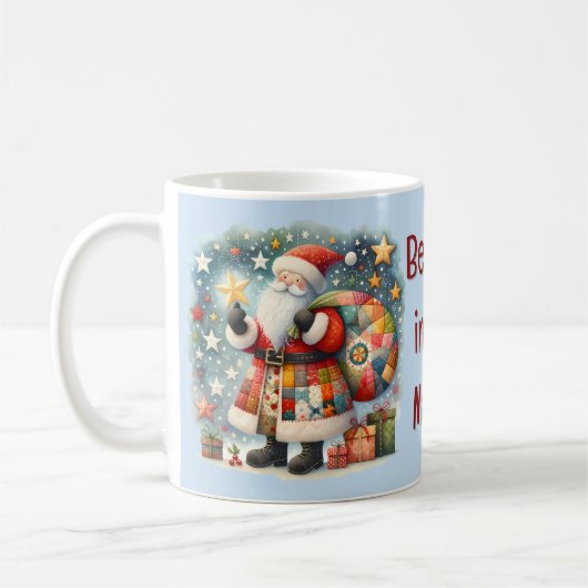 Quilted Patchwork Kerstman met Kerststerren Koffiemok (Links)