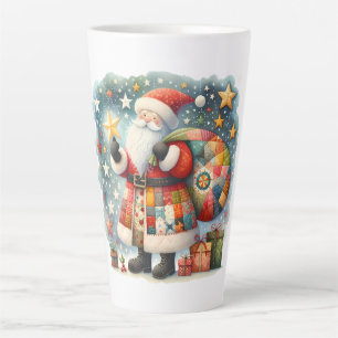Quilted Patchwork Kerstman met Kerststerren Latte Mok