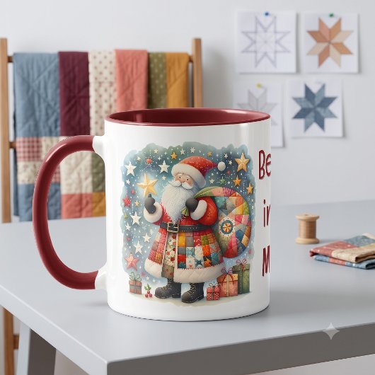 Quilted Patchwork Kerstman met Kerststerren Mok
