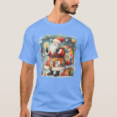 Quilted Patchwork Kerstman met Kerststerren T-shirt (Voorkant)