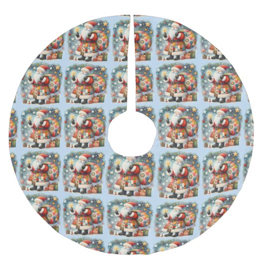 Quilted Patchwork Santa with Christmas Stars Kerstboom Rok (Voorkant)