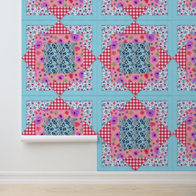 Quilted Patchwork Square Country Gingham-controles Behang (Applicatie)