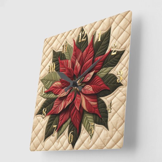 Quilted Pattern Poinsettia Cream Vierkante Klok (Hoek)