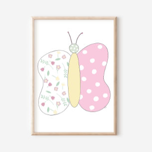 Quilted Vlinder Kunstprint op Witte Achtergrond Poster