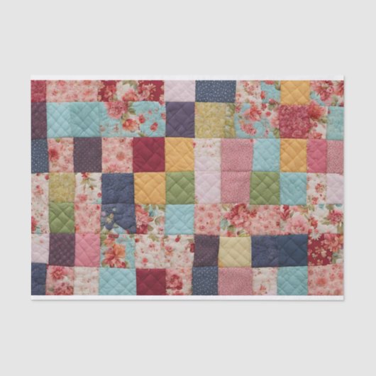 Quilten Patchwork Kleurrijke Bloemen Vierkanten Tissuepapier (Voorkant)