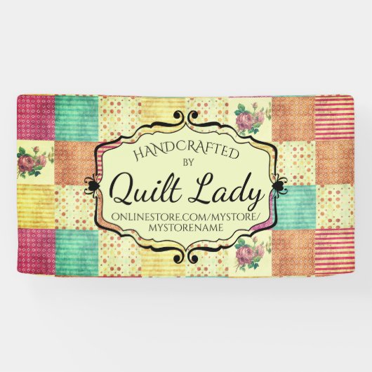 Quiltende quiltster grunge patchwork ambacht show  spandoek (Horizontaal)