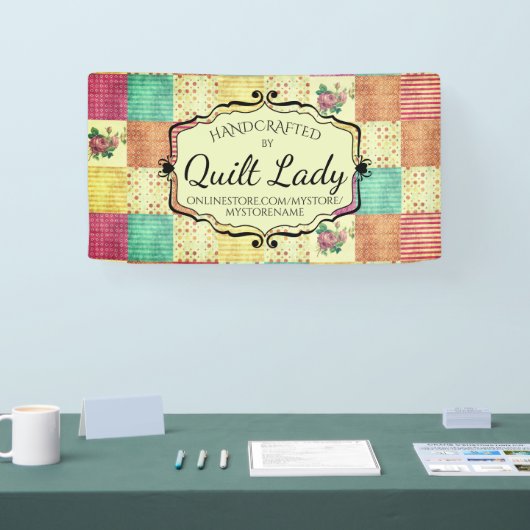 Quiltende quiltster grunge patchwork ambacht show  spandoek (Beurs)