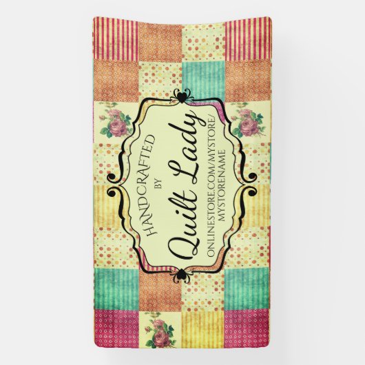 Quiltende quiltster grunge patchwork ambacht show spandoek (Verticaal)