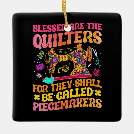 Quilter groovy schattig voor het kantelen keramisch ornament (Voorkant)