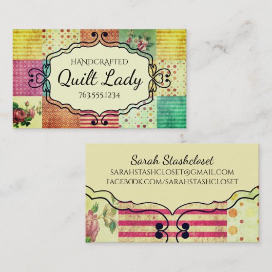 Quilter grunge quilt block visitekaartje (Voorkant / Achterkant)