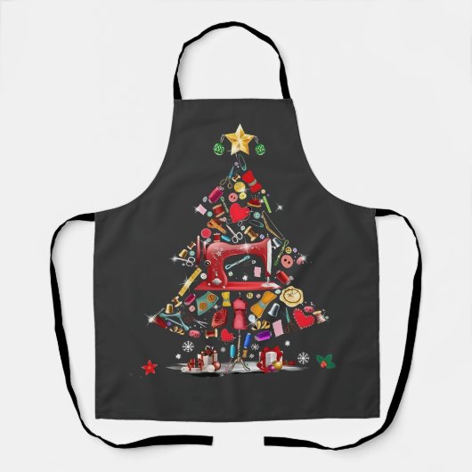 Quilter Kerstboom Quiltblok Quilten Schort (Voorkant)