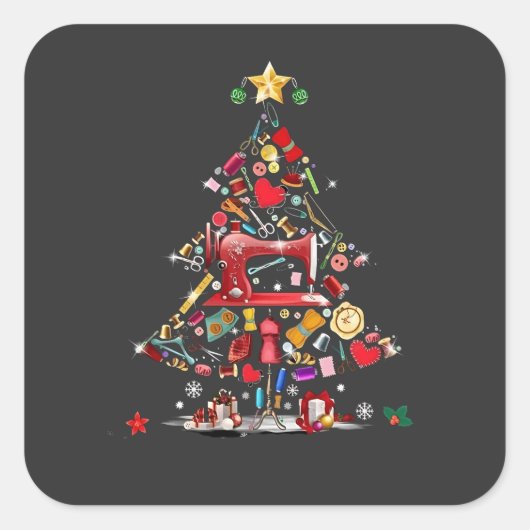 Quilter Merry Christmas Tree Quilt Block Quilting  Vierkante Sticker (Voorkant)