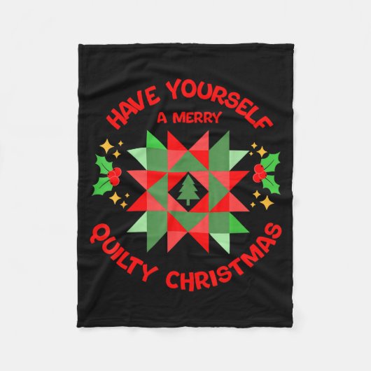 Quilter Merry Quilty Christmas Tree Quilt Block Qu Fleece Deken (Voorkant)