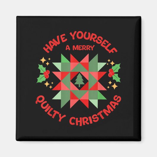 Quilter Merry Quilty Christmas Tree Quilt Block Qu Magneet (Voorkant)