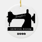 Quilter Sewing Room Sewing Machine Christmas Keramisch Ornament (Achterkant)