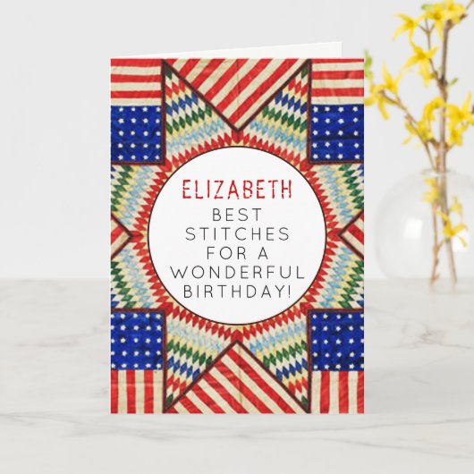 Quilter verjaardagskaart kaart (Gele Bloem)