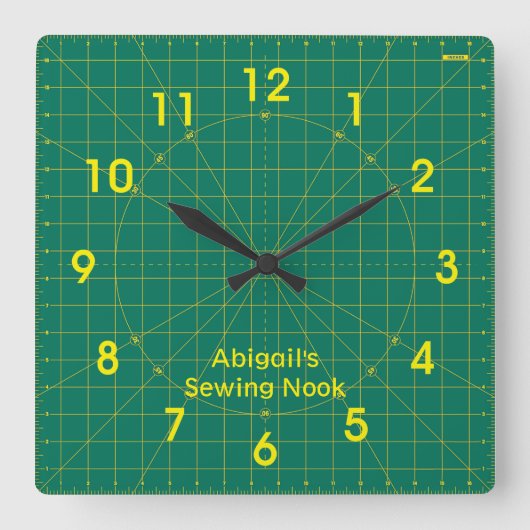 Quilter's Green Cutting Mat Clock Vierkante Klok (Voorkant)