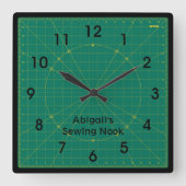 Quilter's Green Cutting Mat Clock Vierkante Klok (Voorkant)