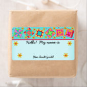 Quilters naam tag Turquoise Quilt Blocks Etiket (Insitu)
