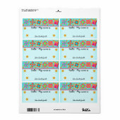 Quilters naam tag Turquoise Quilt Blocks Etiket (Full Sheet)