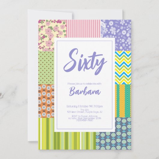 Quilters Patchwork 60e Verjaardag uitnodiging (Voorkant)