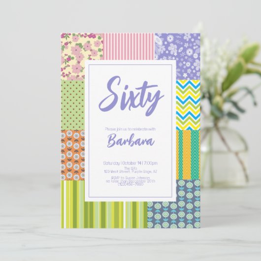 Quilters Patchwork 60e Verjaardag uitnodiging (Staand voorkant)