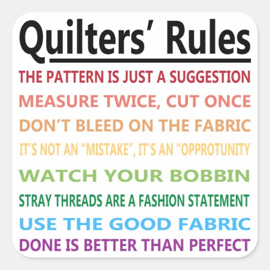 Quilters' regels vierkante sticker (Voorkant)
