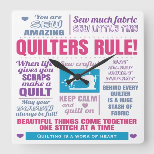 Quilters Rule Quilting Vierkante Klok (Voorkant)