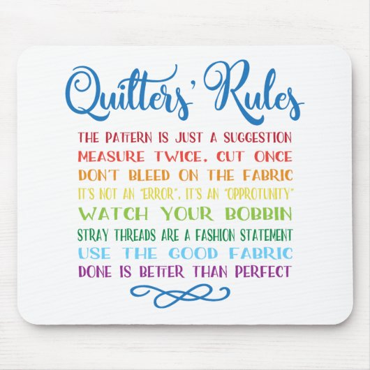Quilter's Rules Muismat (Voorkant)