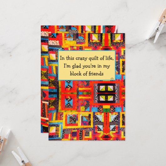 Quilters vriend message, quilt guild group, kaart (Voorkant / Achterkant in situ)