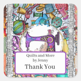 Quilting Dank u Vierkante Sticker