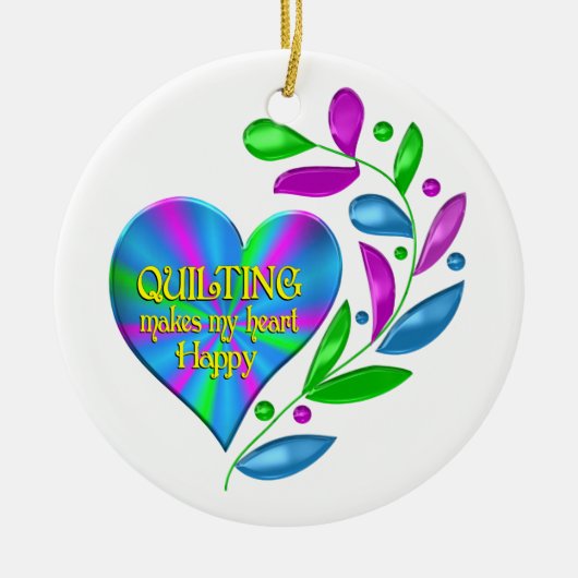 Quilting Happy Heart Keramisch Ornament (Voorkant)