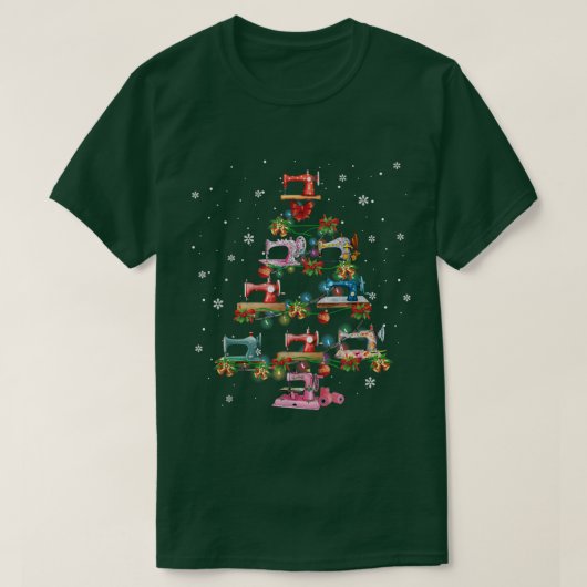 Quilting Sewing Machine Christmas Tree Xmas Lights T-shirt (Design voorkant)