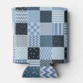 Quiltontwerp, geometrische patchwork, blauwe tinte blikjeskoeler (Achterkant)