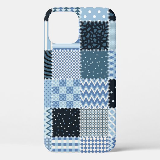 Quiltontwerp, geometrische patchwork, blauwe tinte Case-Mate iPhone case (Achterkant)