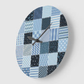 Quiltontwerp, geometrische patchwork, blauwe tinte grote klok (Hoek)