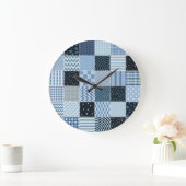 Quiltontwerp, geometrische patchwork, blauwe tinte grote klok (Huis)