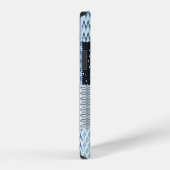 Quiltontwerp, geometrische patchwork, blauwe tinte iPhone hoesje (Rechterkant)