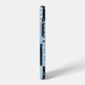 Quiltontwerp, geometrische patchwork, blauwe tinte iPhone hoesje (Linkerkant)