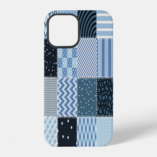 Quiltontwerp, geometrische patchwork, blauwe tinte iPhone hoesje (Achterkant)