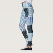 Quiltontwerp, geometrische patchwork, blauwe tinte leggings (Links)