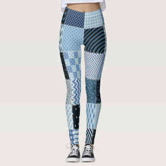 Quiltontwerp, geometrische patchwork, blauwe tinte leggings