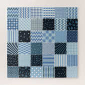 Quiltontwerp, geometrische patchwork, blauwe tinte legpuzzel (Horizontaal)