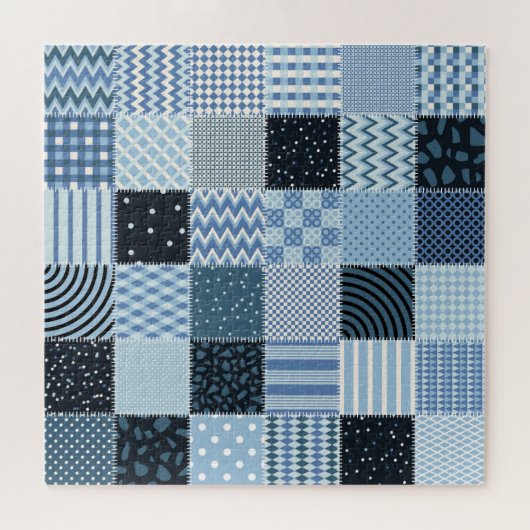 Quiltontwerp, geometrische patchwork, blauwe tinte legpuzzel (Horizontaal)