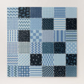 Quiltontwerp, geometrische patchwork, blauwe tinte legpuzzel (Verticaal)