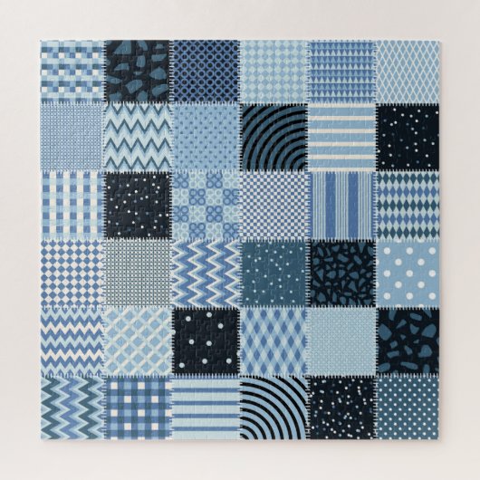 Quiltontwerp, geometrische patchwork, blauwe tinte legpuzzel (Verticaal)