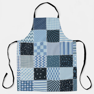 Quiltontwerp, geometrische patchwork, blauwe tinte schort