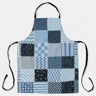 Quiltontwerp, geometrische patchwork, blauwe tinte schort