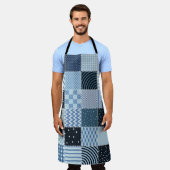 Quiltontwerp, geometrische patchwork, blauwe tinte schort (Gedragen)