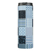 Quiltontwerp, geometrische patchwork, blauwe tinte thermosbeker (Achterkant)